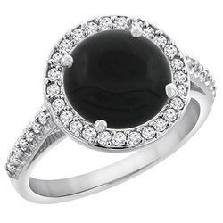 2.76 CTW Onyx & Diamond Ring 14K White Gold - REF-54Y3V