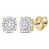 Image 1 : Diamond Concentric Circle Cluster Earrings 1/3 Cttw 14kt Yellow Gold