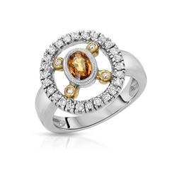 1.08 CTW Yellow Sapphire & Diamond Ring 14K 2Tone Gold - REF-50K9W