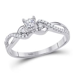 Diamond Solitaire Crossover Promise Bridal Ring 1/4 Cttw 10kt White Gold