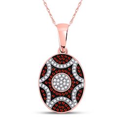 Round Red Color Enhanced Diamond Oval Starburst Pendant 1/3 Cttw 10kt Rose Gold