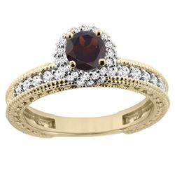 0.95 CTW Garnet & Diamond Ring 14K Yellow Gold - REF-65W9F