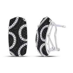 Round Black Color Enhanced Diamond Stripe Cluster French-clip Earrings 3/4 Cttw 10kt White Gold
