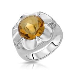 7.12 CTW Citrine & Diamond Ring 14K White Gold - REF-64W2H