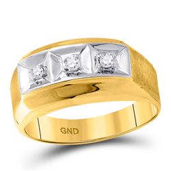 Mens Diamond 3-stone Two-tone Wedding Band Ring 1/10 Cttw 10kt Yellow Gold