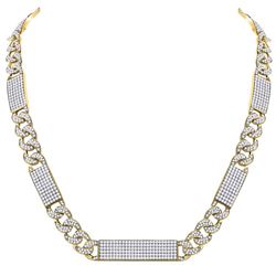 Mens Diamond Cuban Link Rectangle Ice Necklace 24-1/2 Cttw 10kt Yellow Gold