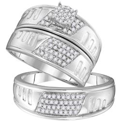 His & Hers Diamond Cluster Matching Bridal Wedding Ring Band Set 3/8 Cttw 10kt White Gold