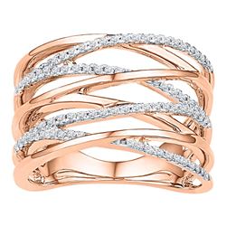 Diamond Crossover Strand Fashion Band Ring 1/4 Cttw 10kt Rose Gold