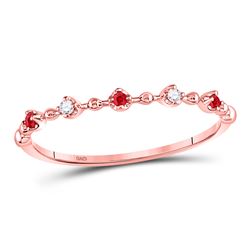Round Ruby Diamond Beaded Stackable Band Ring 1/20 Cttw 10kt Rose Gold
