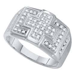 Mens Diamond Square Cross Cluster Ring 1/3 Cttw 10kt White Gold