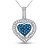Round Blue Color Enhanced Diamond Framed Heart Pendant 1/5 Cttw 10kt White Gold