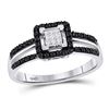 Image 1 : Round Black Color Enhanced Diamond Cluster Ring 1/3 Cttw 10kt White Gold