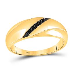 Mens Round Black Color Enhanced Diamond Band Ring 1/8 Cttw 10kt Yellow Gold