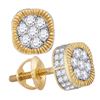 Image 1 : Mens Diamond Fluted Flower Cluster Stud Earrings 1/2 Cttw 10kt Yellow Gold