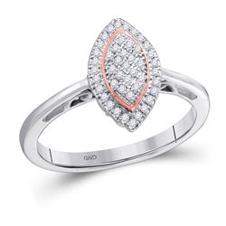 Diamond Rose-tone Frame Oval Cluster Ring 1/6 Cttw 10kt White Gold