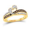 Image 1 : Round Brown Diamond Heart Ring 1/4 Cttw 10kt Yellow Gold