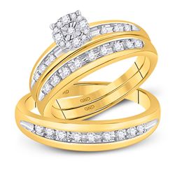 Diamond Cluster Mens Matching Halo Trio Wedding Bridal Ring Set 1/2 Cttw 10k Yellow Gold