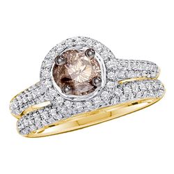 Round Brown Diamond Bridal Wedding Engagement Ring Set 14kt Yellow Gold