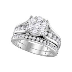 Diamond Cluster Bridal Wedding Engagement Ring Band Set 1-1/2 Cttw 14kt White Gold