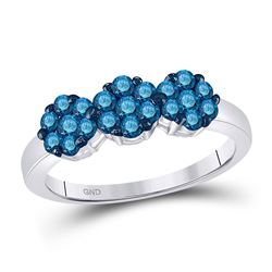 Round Blue Color Enhanced Diamond Cluster Ring 3/4 Cttw 10kt White Gold