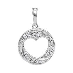 Diamond Circle Heart Cutout Pendant 1/12 Cttw 10kt White Gold