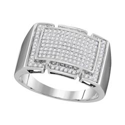 Mens Round Pave-set Diamond Rectangle Cluster Ring 1/2 Cttw 10kt White Gold