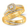 Image 1 : His & Hers Diamond Square Cluster Matching Bridal Wedding Ring Band Set 1/12 Cttw 10kt Yellow Gold