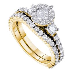 Diamond Bridal Wedding Engagement Ring Band Set 1-3/8 Cttw 14kt Yellow Gold
