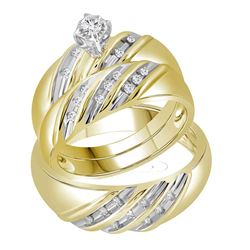 His & Hers Diamond Round Matching Bridal Wedding Ring Band Set 1/4 Cttw 14kt Yellow Gold