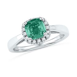 Lab-Created Emerald & Diamond Ring 1-1/2 Cttw 10k White Gold