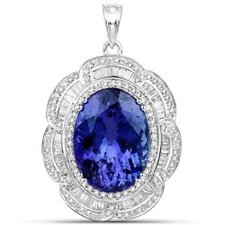 27.91 ctw Tanzanite & Diamond Pendant 18K White Gold - REF-2287M2R