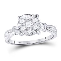 Diamond Twist Flower Cluster Ring 1/2 Cttw 10kt White Gold