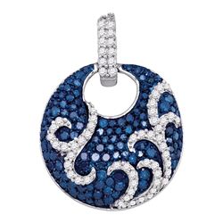 Round Blue Color Enhanced Diamond Curl Stripe Circle Pendant 1/2 Cttw 10kt White Gold