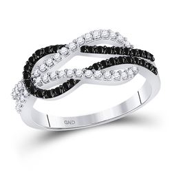 Round Black Color Enhanced Diamond Double Linked Knot Band Ring 1/2 Cttw 10kt White Gold