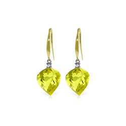 Genuine 21.6 ctw Lemon Quartz & Diamond Earrings 14KT Yellow Gold - REF-46N7R