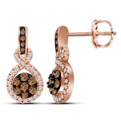 Round Brown Diamond Cluster Dangle Earrings 1/2 Cttw 10kt Rose Gold