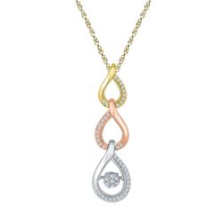 Diamond Triple Teardrop Moving Twinkle Pendant 1/6 Cttw 10kt Tri-tone Gold