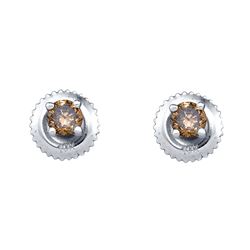 Round Brown Diamond Solitaire Stud Earrings 1/4 Cttw 10kt White Gold