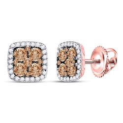 Round Brown Diamond Square Cluster Earrings 1.00 Cttw 14kt Rose Gold