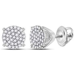 Diamond Circle Cluster Stud Earrings 1/4 Cttw 10kt White Gold