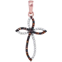 Round Red Color Enhanced Diamond Oval Cross Outline Pendant 1/10 Cttw 10kt Rose Gold