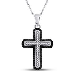 Round Black Color Enhanced Diamond Cross Pendant 1/5 Cttw 10kt White Gold