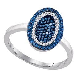 Round Blue Color Enhanced Diamond Oval Ring 1/3 Cttw 10kt White Gold