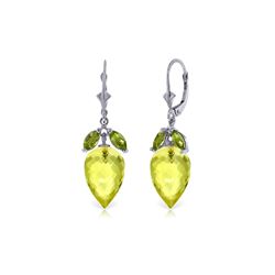 Genuine 19 ctw Quartz Lemon & Peridot Earrings 14KT White Gold - REF-45V7W