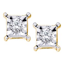 Diamond Solitaire Square Stud Earrings 1/20 Cttw 10kt Yellow Gold
