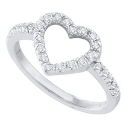 Diamond Simple Heart Outline Ring 1/5 Cttw 10kt White Gold