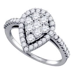 Diamond Teardrop-shape Cluster Engagement Anniversary Bridal Ring 1.00 Cttw 10k White Gold