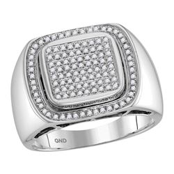 Mens Diamond Square Frame Cluster Ring 1/2 Cttw 10kt White Gold