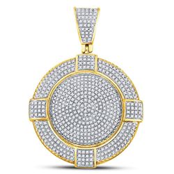 Mens Diamond Circle Frame Medallion Charm Pendant 7/8 Cttw 10kt Yellow Gold