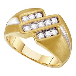 Mens Round Channel-set Diamond Triple Row Band Ring 1/2 Cttw 10kt Yellow Two-tone Gold